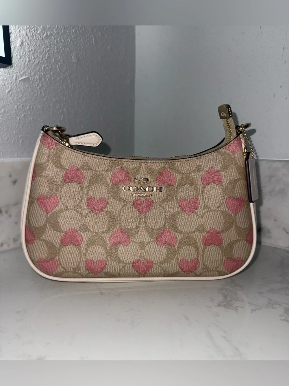 Coach Teri Shoulder Bag Signature Canvas Heart Print
